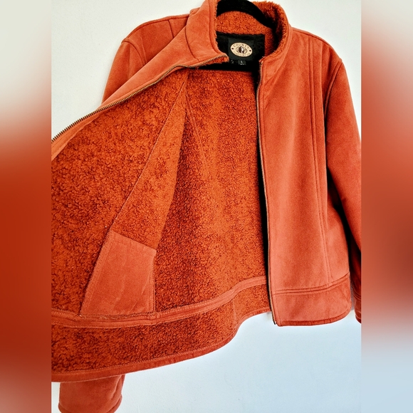 County Clothing Co Canada Faux Suede Sherpa Jacket Full Zip Terracotta Large - Picture 8 of 16